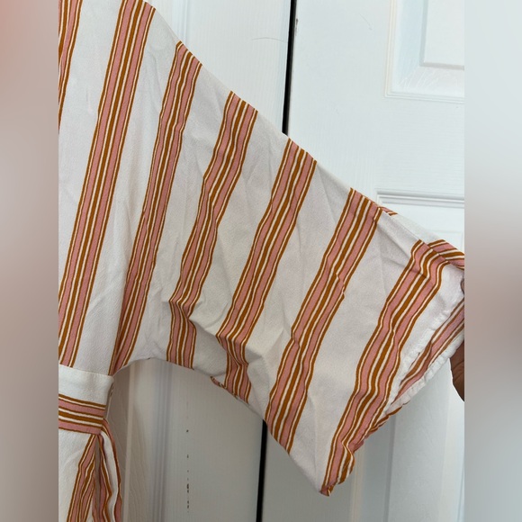 Women’s Forever 21 Contemporary Pink Orange Striped Flowy Boho Tie-Waist Dress M - Picture 3 of 5